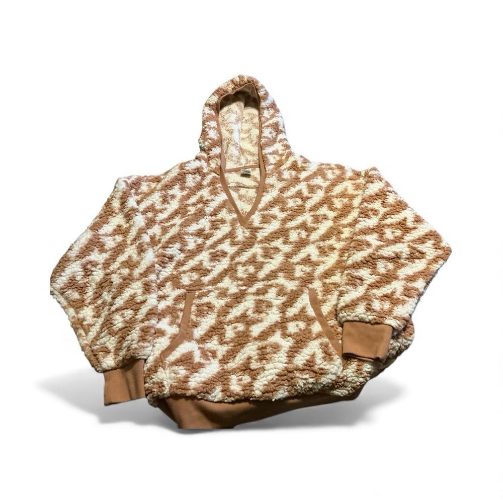 PINK Victoria’s Secret Tan Sherpa Hoodie Women’s M | Oversized Fuzzy Pullover